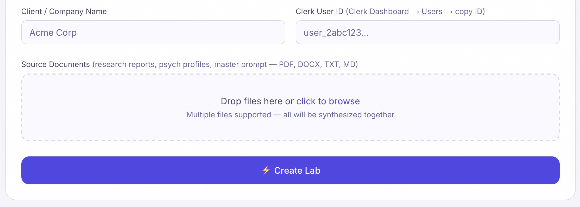 Creating a buyer lab in the admin panel